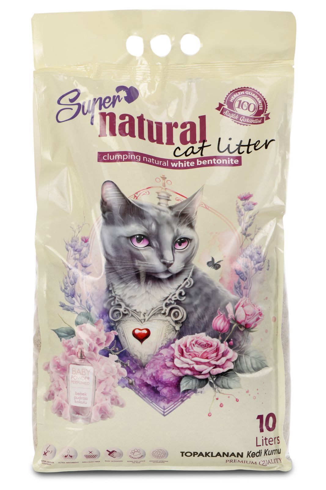 Super Natural Beyaz Bentonit Kedi Kumu 10 Litre (Bebek Pudralı)