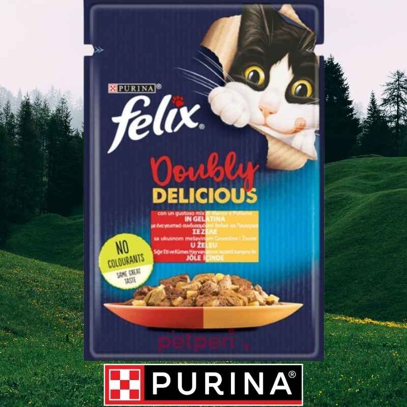 Felix Çifte Lezzet Kedi Maması 85 Gr. Pouch (Dana Ve Tavuk)
