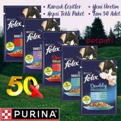 Felix Yaş Kedi Maması - Karışık 50 Adet Pouch